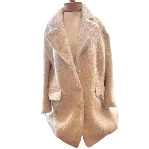 H&M full double breasted full length pale pink wool mix jacket. - Picture 2 of 9